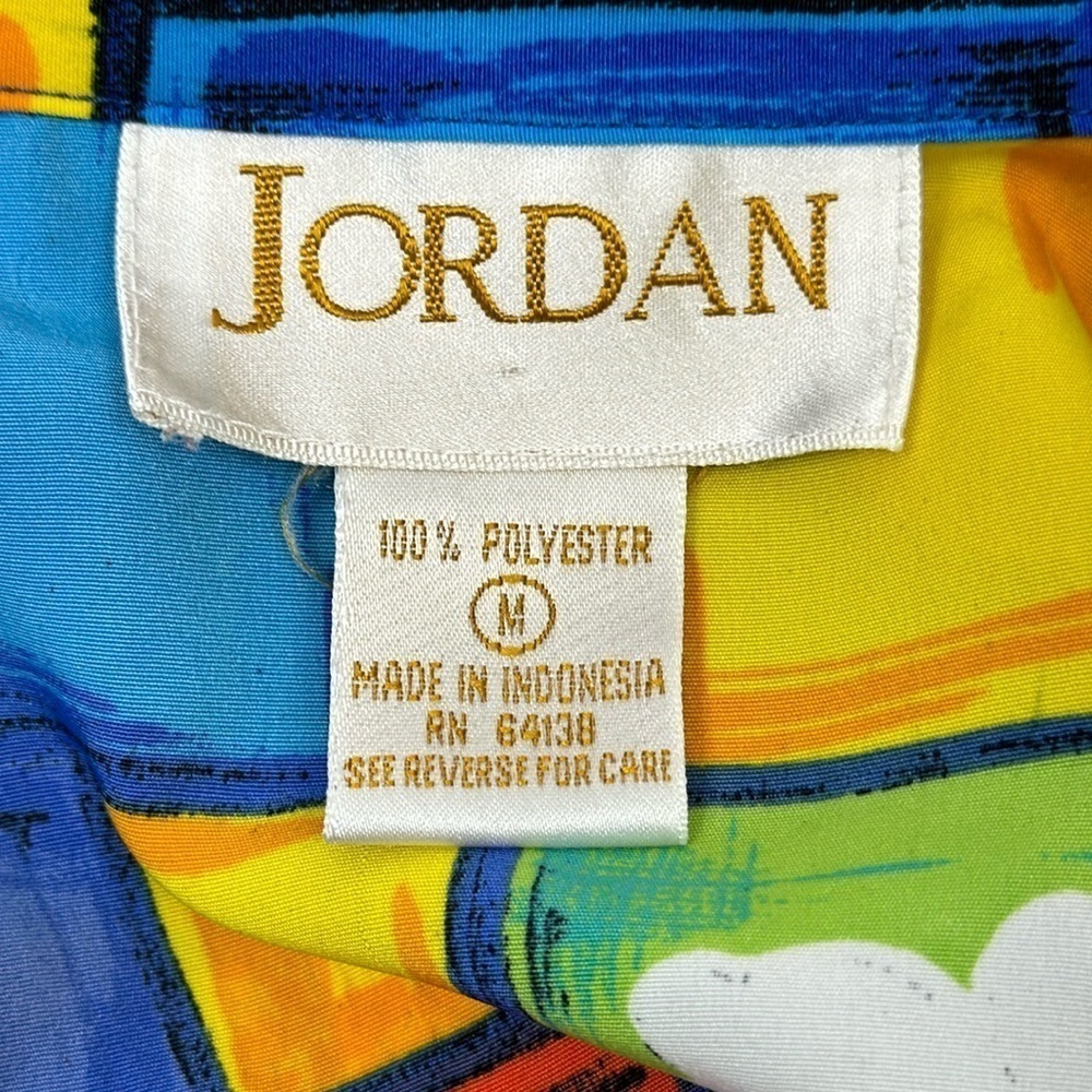 Vintage Jordan Short Sleeve Blouse Button Up Colorful Floral Print Medium Artsy - Picture 10 of 10